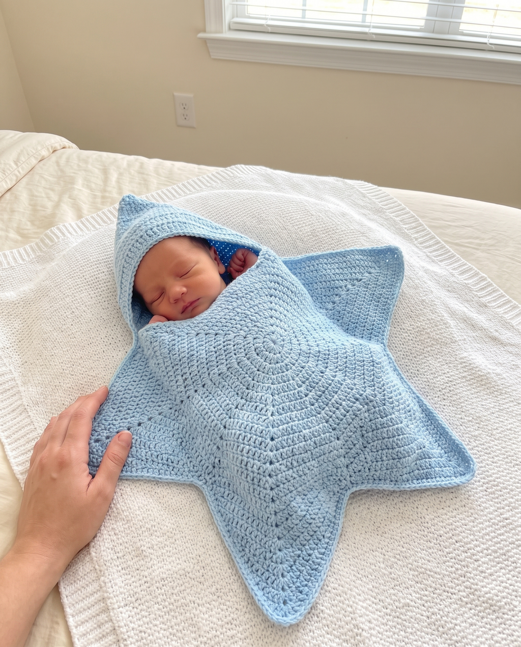 Bébé endormi dans le Cocon Étoile bleu ciel à la maison